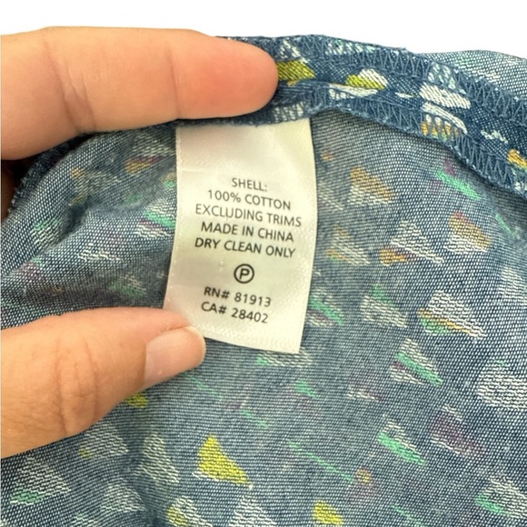 Boho Embroidered Cotton Tank Top Blue Yellow Geometric Print TR Designs size P - Picture 9 of 10